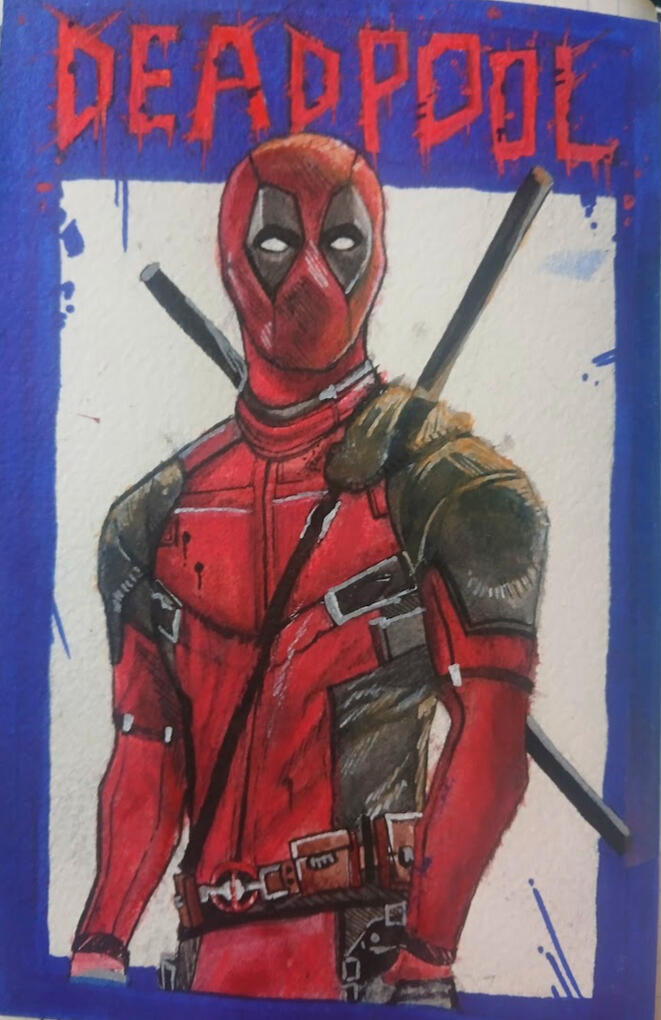 Deadpool - Watercolor and Colored Pencil